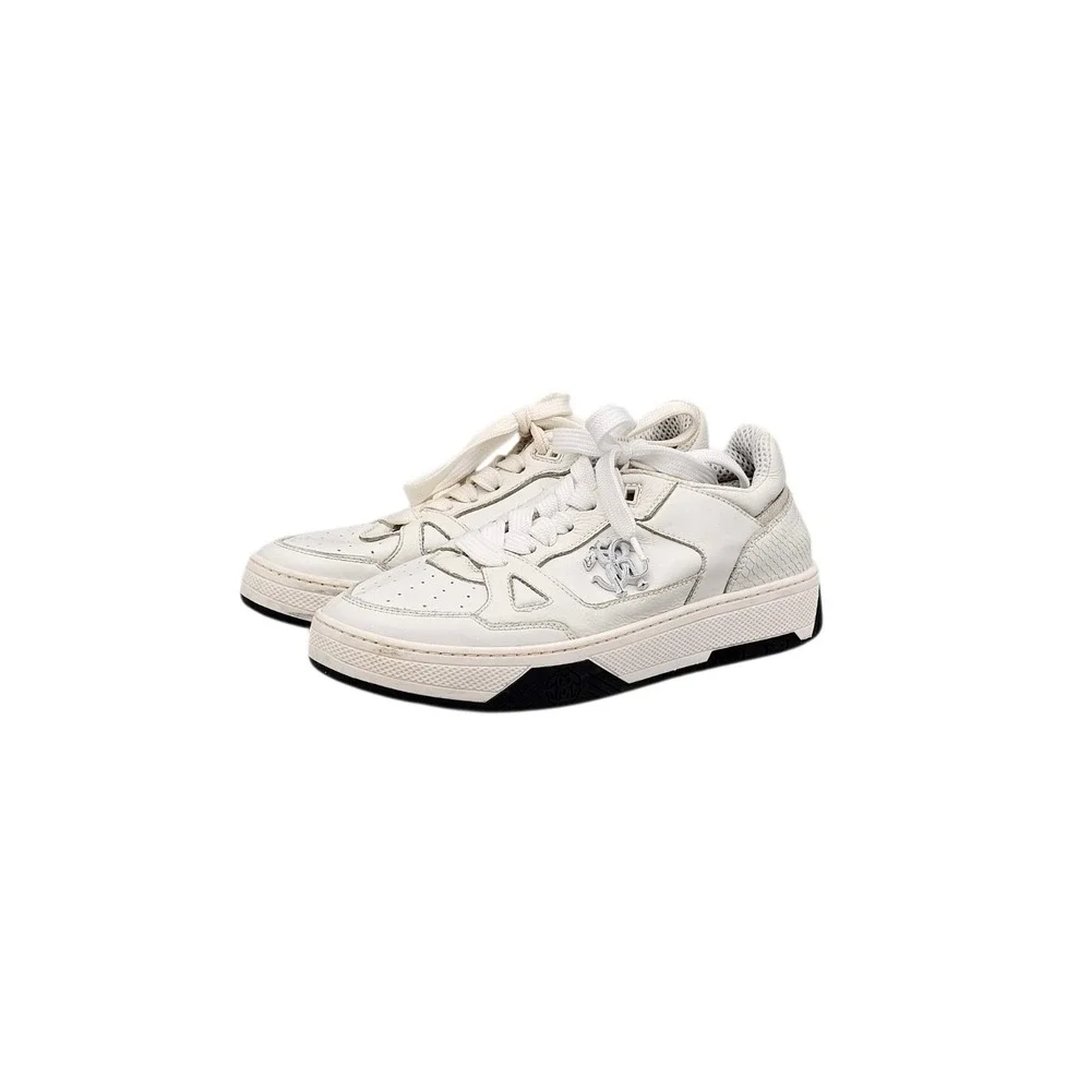 Roberto Cavalli Women's Size 37.5 EU 7.5 US RC Logo White Leather Sneakers READ